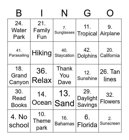 practice Bingo Card