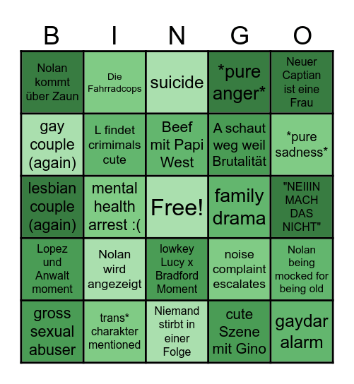 The Rookie Bingo Card