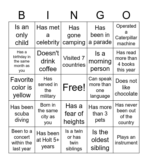 Holt Women's Network - Find a Friend! Bingo Card