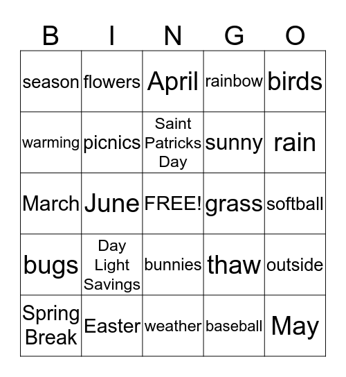 Spring Bingo  Bingo Card