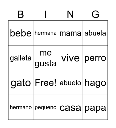 La Familia de Galletas Bingo Card