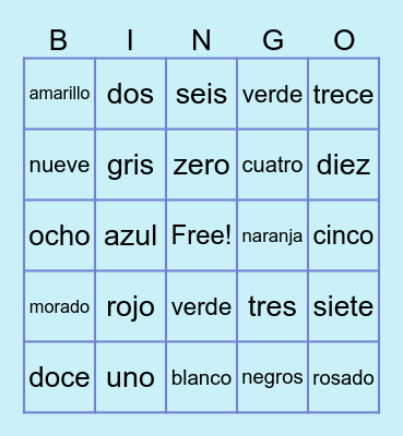 spanish Bingo Card