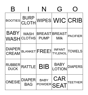 HEALTHY BABY SHOWER BINGO Card