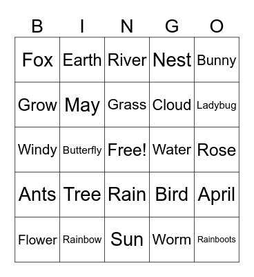 Spring Time Bingo Card