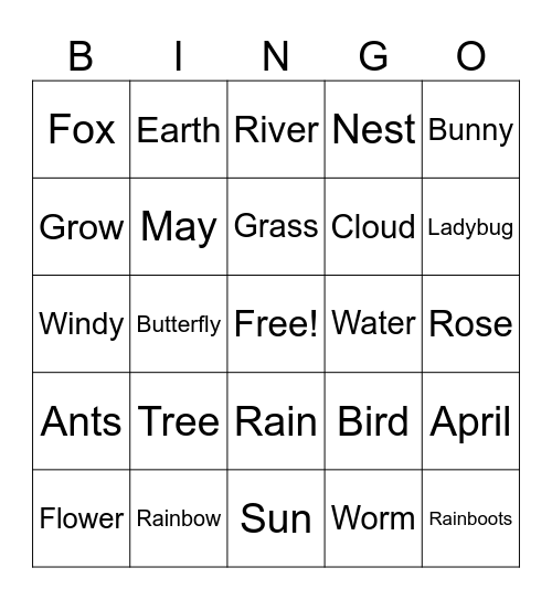 Spring Time Bingo Card