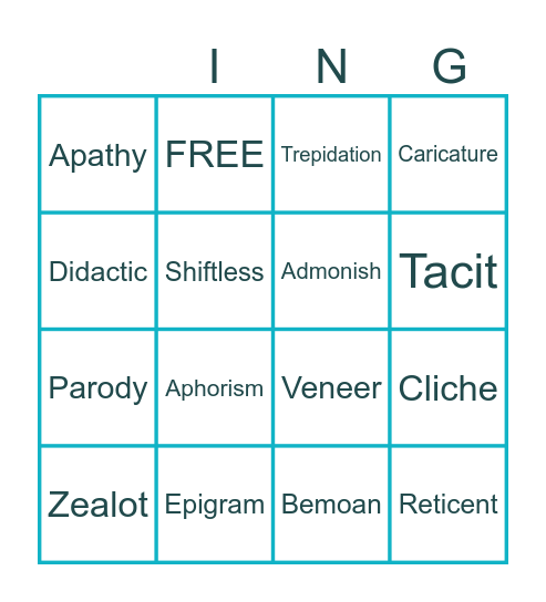 Vocab #16 Bingo Card