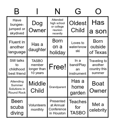TASBO Board Bingo Card