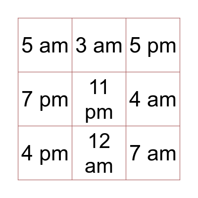 Time Bingo Card