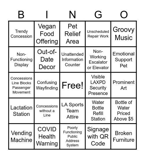 LAX Terminal Bingo Card