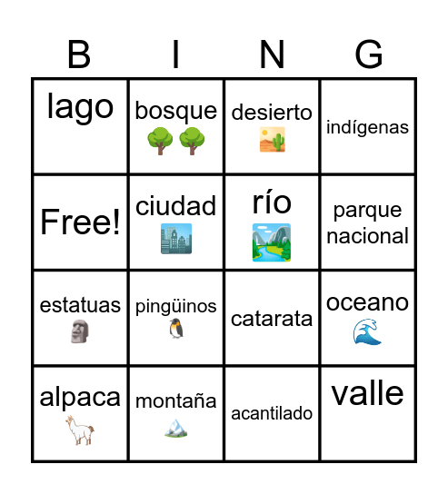 La geografía de Chile Bingo Card
