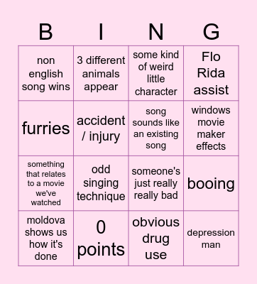 eurovision Bingo Card