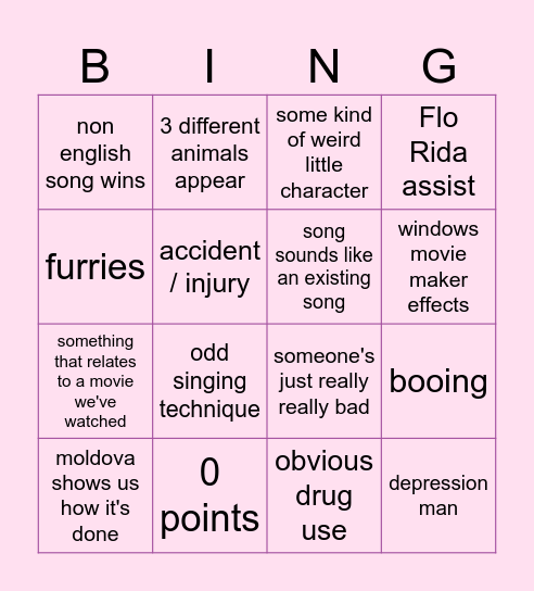 eurovision Bingo Card