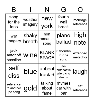 TORTURED POETS BINGO Card