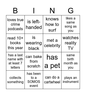 SOMOS Bingo Card