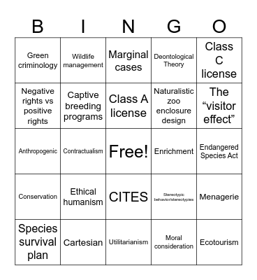 Animal Welfare Bingo Card