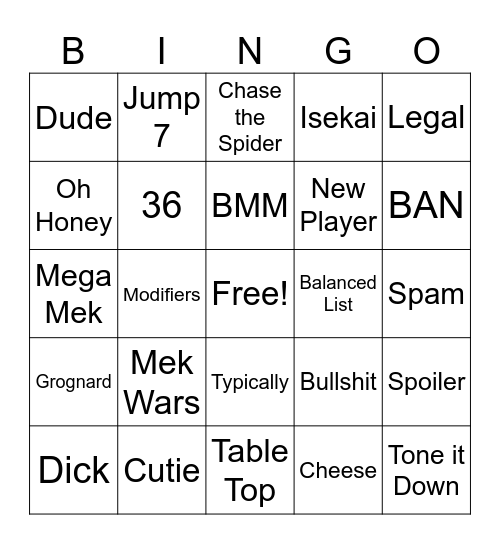 MRC Vapor Bingo Card