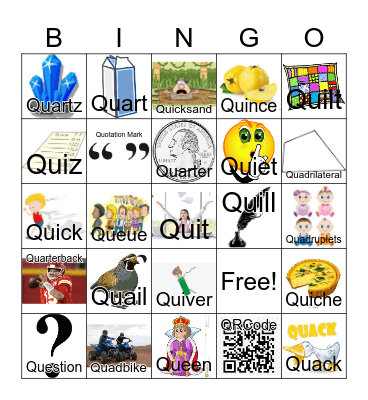 Initial Letter Q Bingo Card