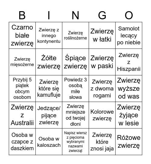 Bingo-zoo Bingo Card