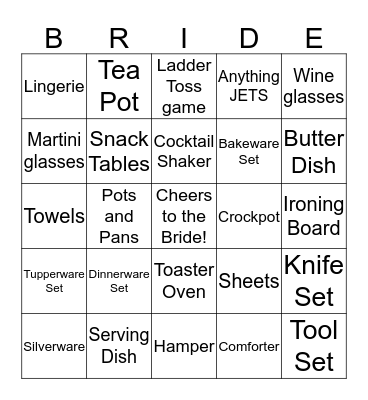 Bridal Bingo Card