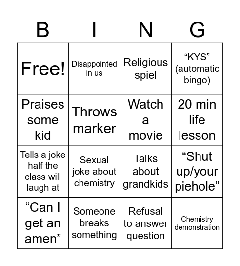 Parker’s class During the Week Bingo Card