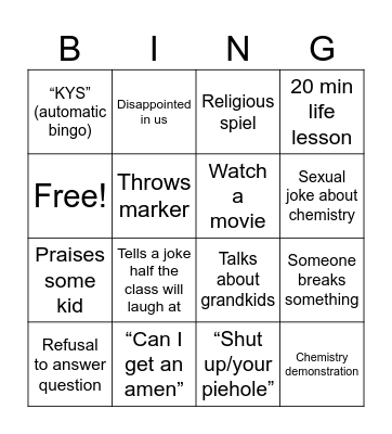 Parker’s class During the Week Bingo Card