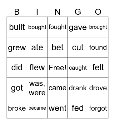 bingo of verbs Bingo Card