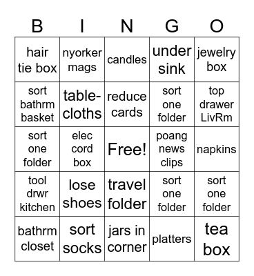 Organize Space Bingo Card