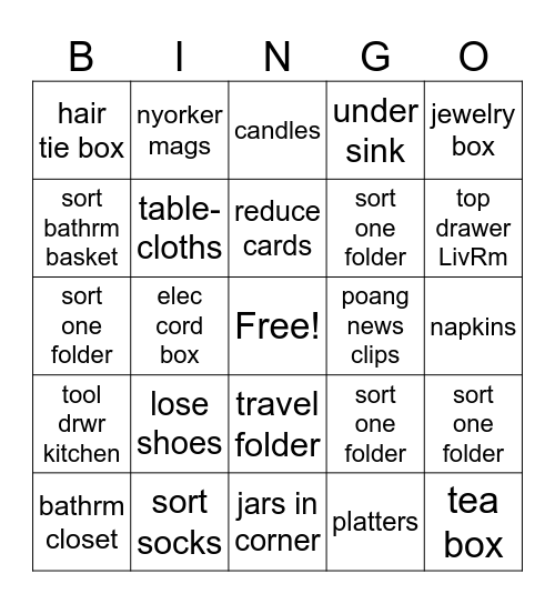 Organize Space Bingo Card