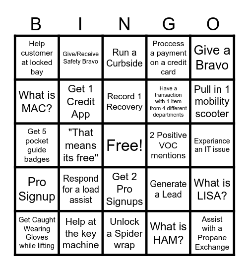 Front End Recognition Bingo Card