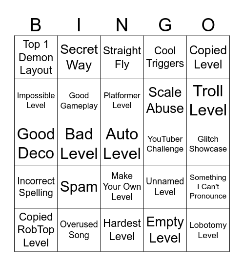 GD Bingo 1 Bingo Card