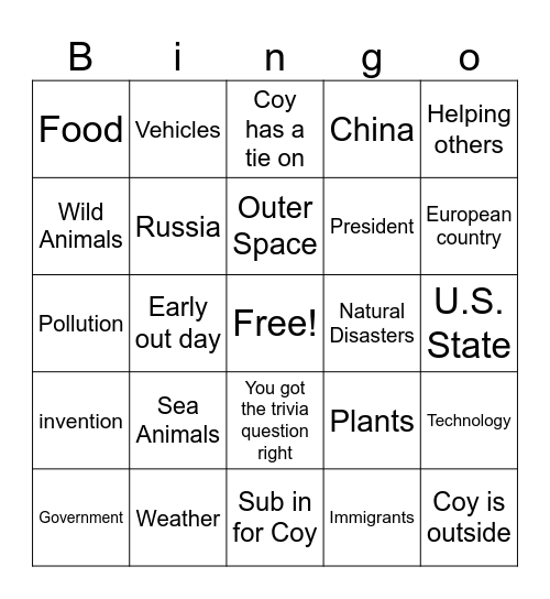 CNN 10 Bingo Card