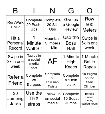 FITNESS BINGO Card