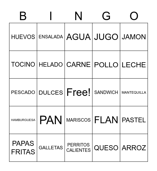 LA COMIDA Bingo Card