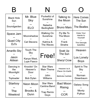 "Look Up" Bingo Card