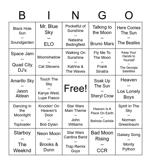 "Look Up" Bingo Card