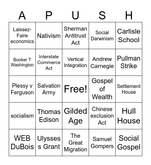 APUSH Period 6 Bingo Card