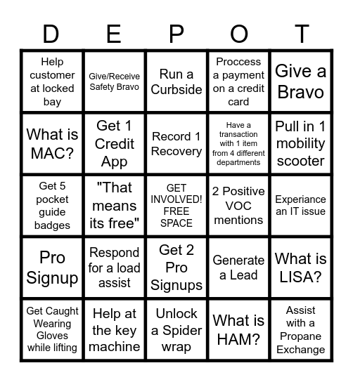 Front End Recognition Bingo Card