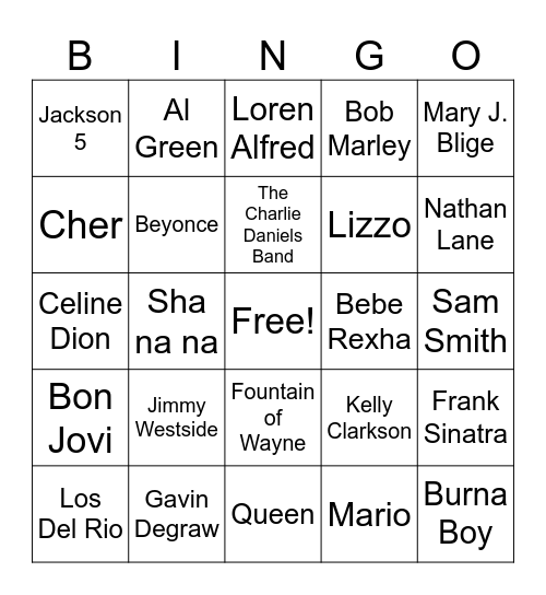 Artist Bingo Card