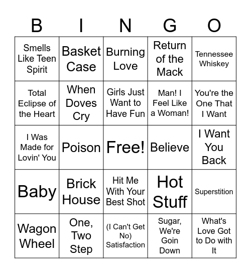 Greatest Hits Bingo #2 Bingo Card