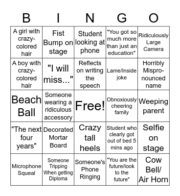 Graduation Bingo! Bingo Card