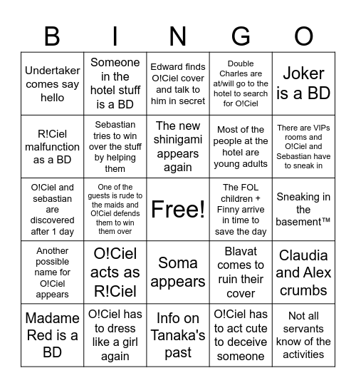 Hotel predictions Bingo Card