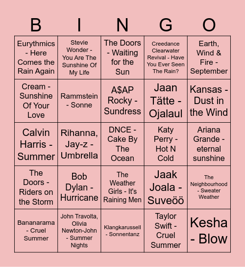 Music Bingo @ Mikkeller Tallinn Old Town #1 Bingo Card