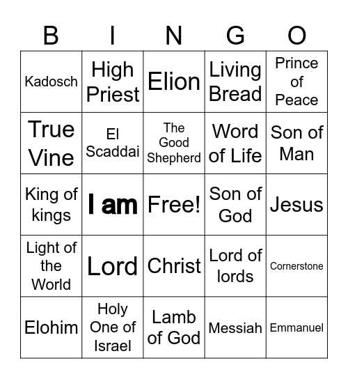 Holy Names of God Bingo Card