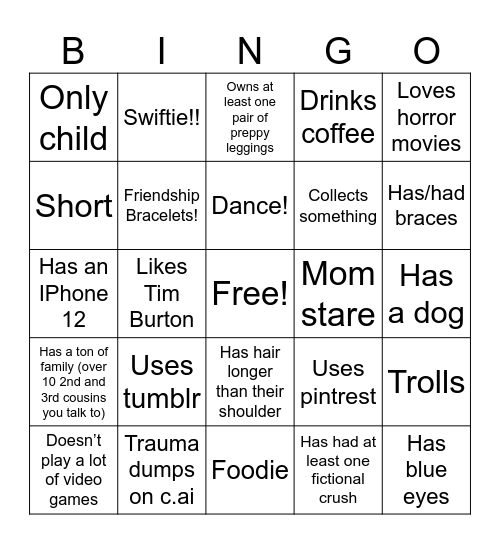 How much are you like me? Bingo Card