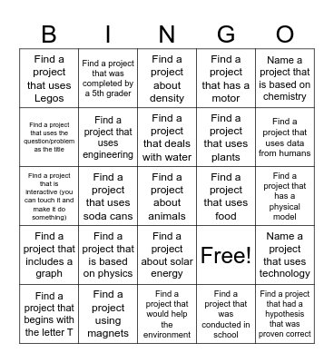 Science Fair Scavenger Hunt Bingo Card