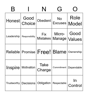 Accountability Bingo Card