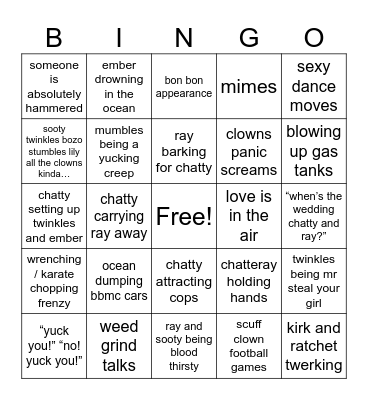 Clown Beach Day Bingo Card