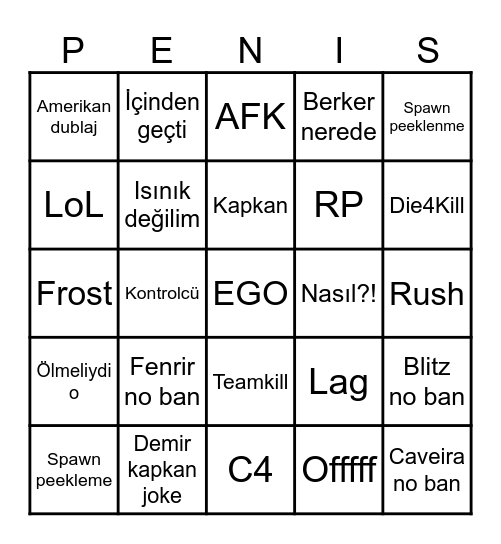 R6S N00b Bingo Card