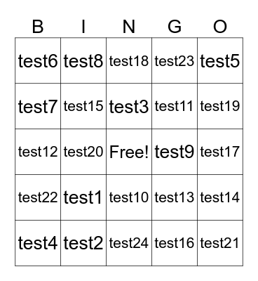 Test Bingo Card