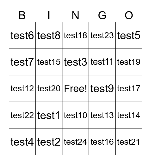 Test Bingo Card